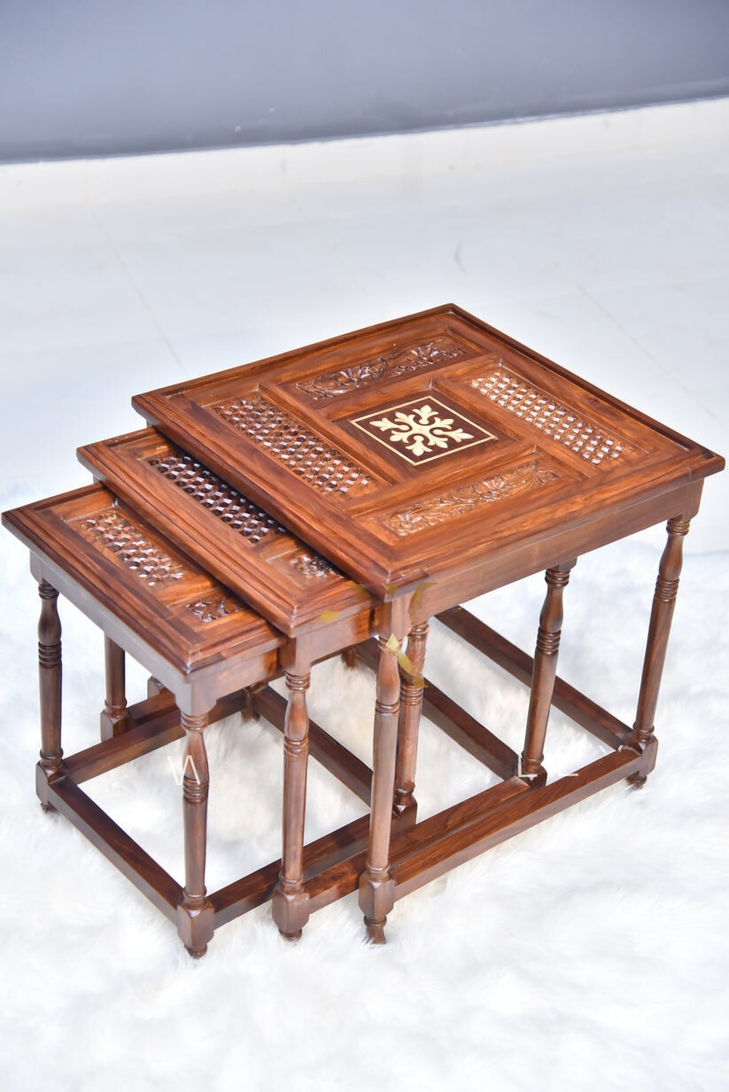 Casa Wooden Paisley Nesting Table Set of 3