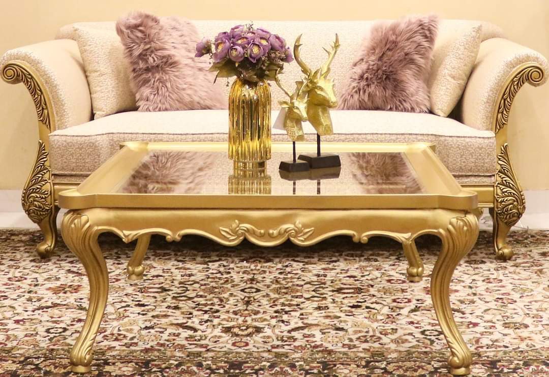 5 Seater Sofa Set with Center Table - GOLD MERAKI SOFA SET