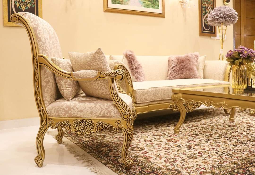 5 Seater Sofa Set with Center Table - GOLD MERAKI SOFA SET