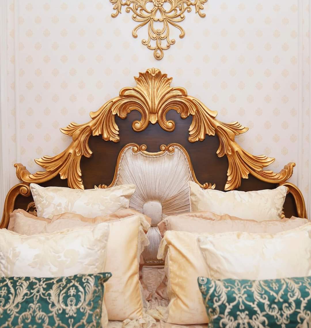 Royal Gold Wooden Carved Bed Set