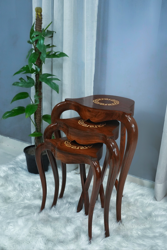 Wooden Spider Inlaid Nesting Table