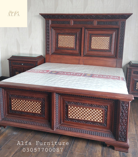 Wooden Square Inlayed bedset