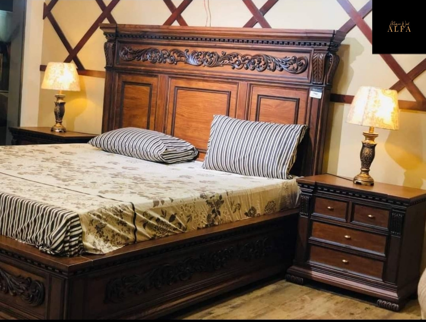 Wooden Side Carving Bedset