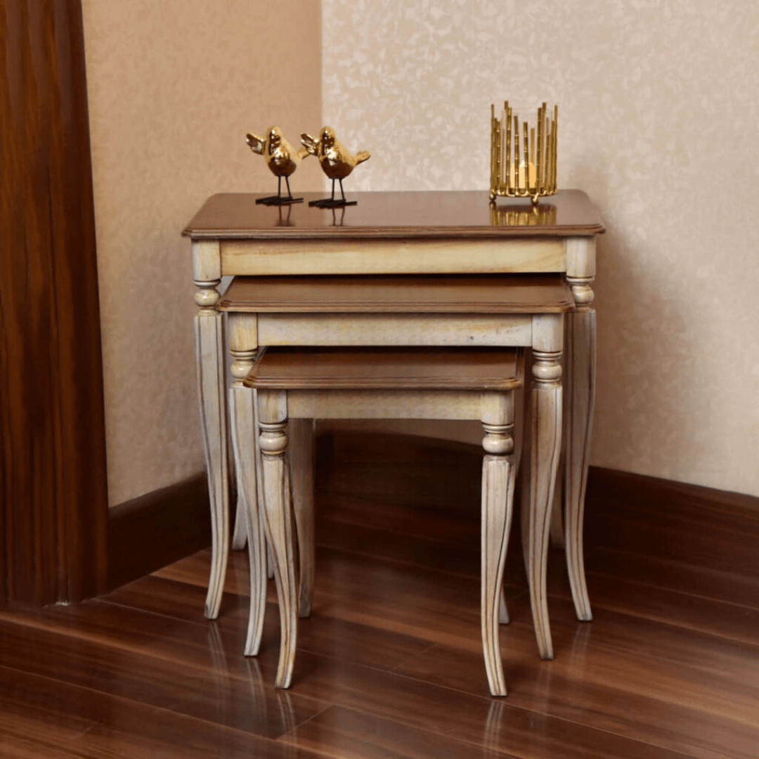 Bone and Light Brown Nesting Tables