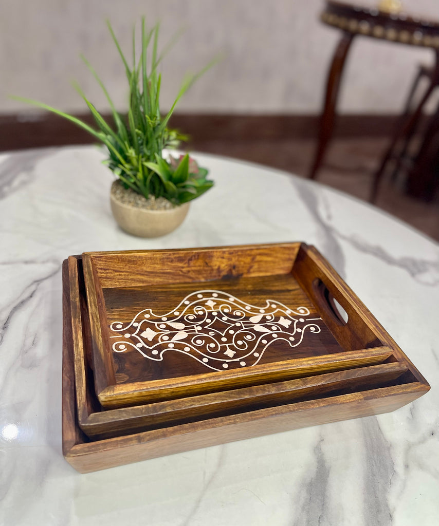 Wooden Inlayd Tray Set